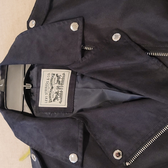 Navy Blue Suede Leather Moto Jacket Size Medium. NWT - Picture 3 of 5